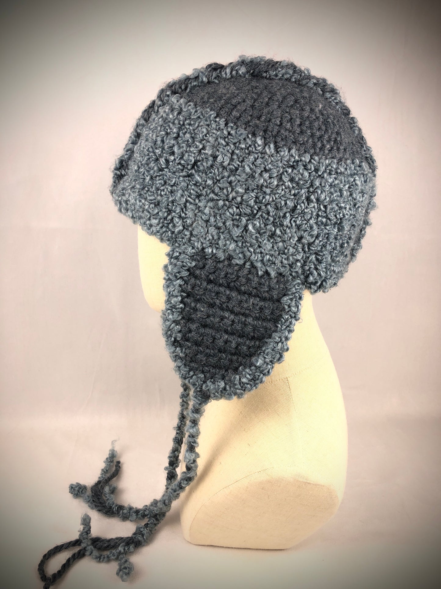 Grey blue earflap helmet hat