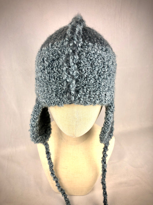 Grey blue earflap helmet hat