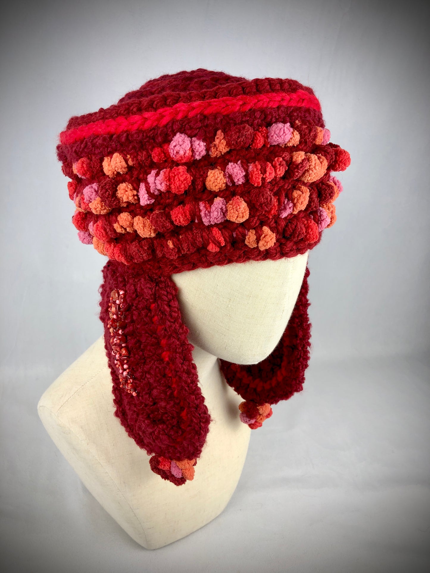 Red coral earflap hat