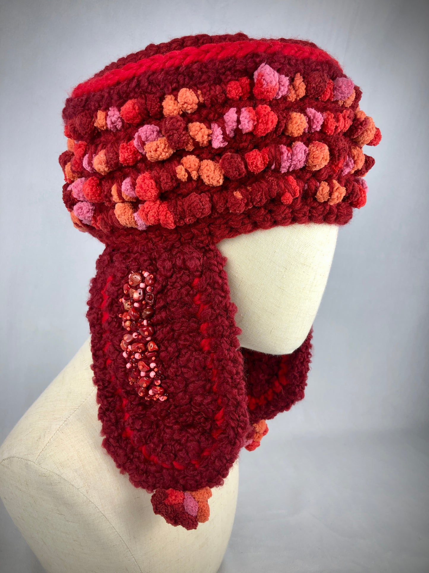 Red coral earflap hat
