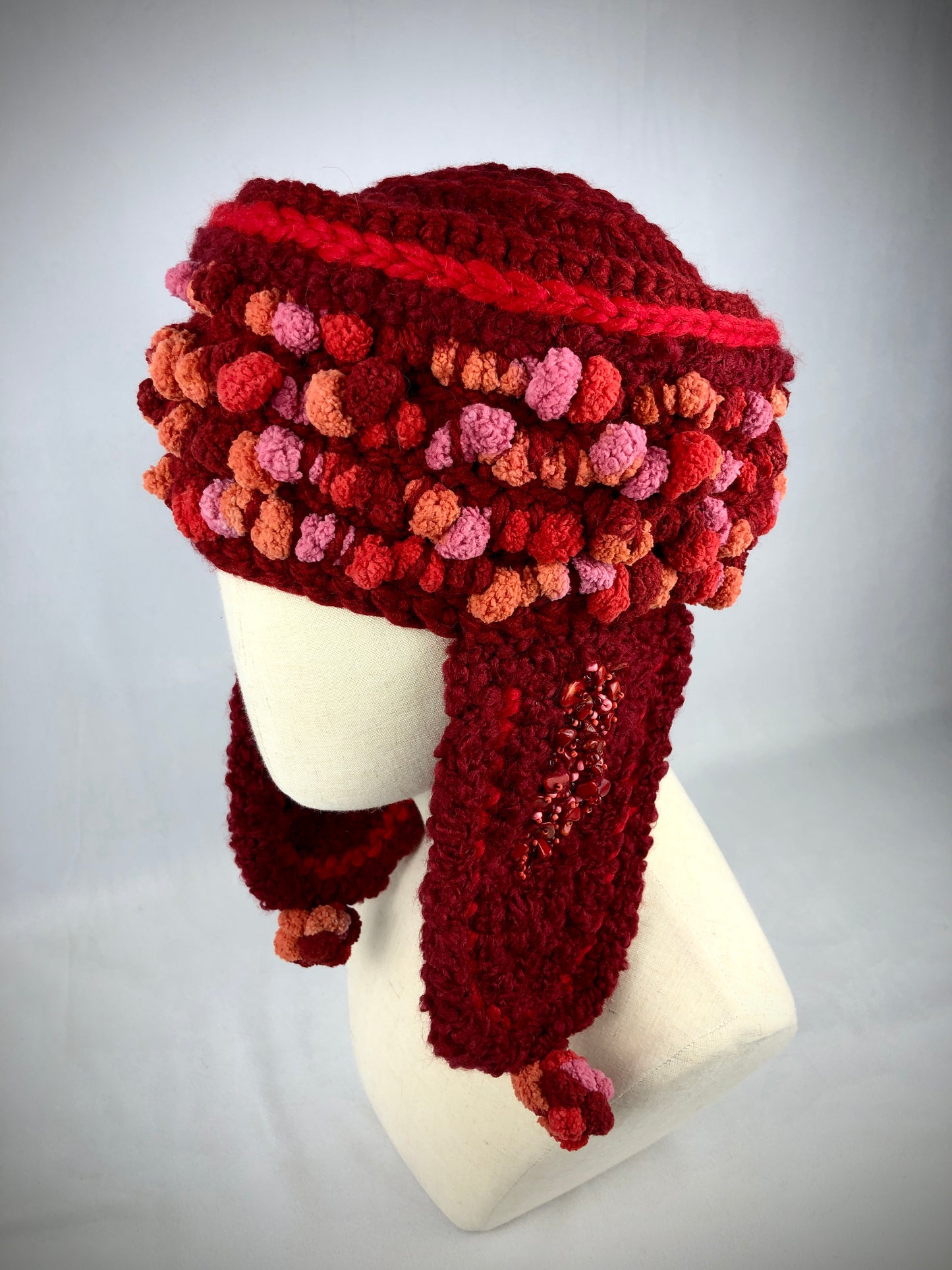 Red coral earflap hat