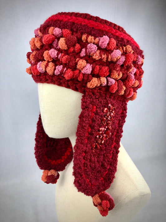 Red coral earflap hat