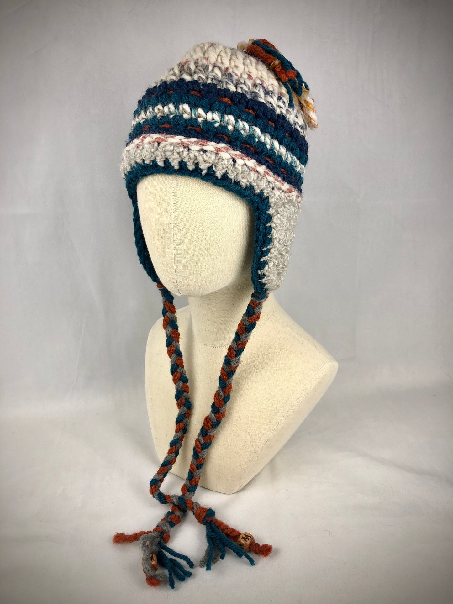 Grey stripe earflap hat