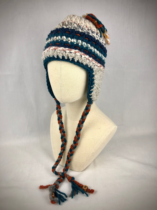 Grey stripe earflap hat