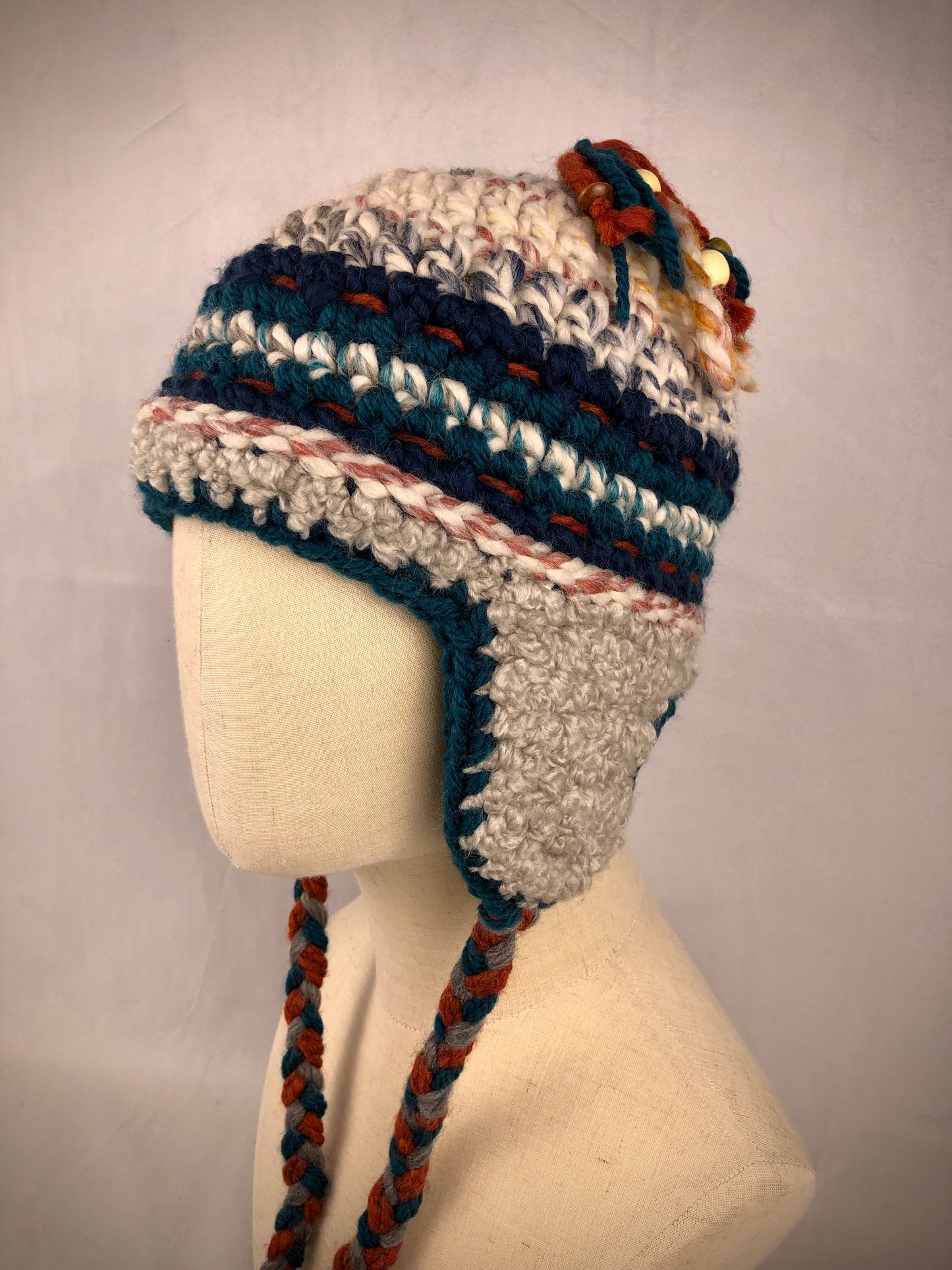Grey stripe earflap hat