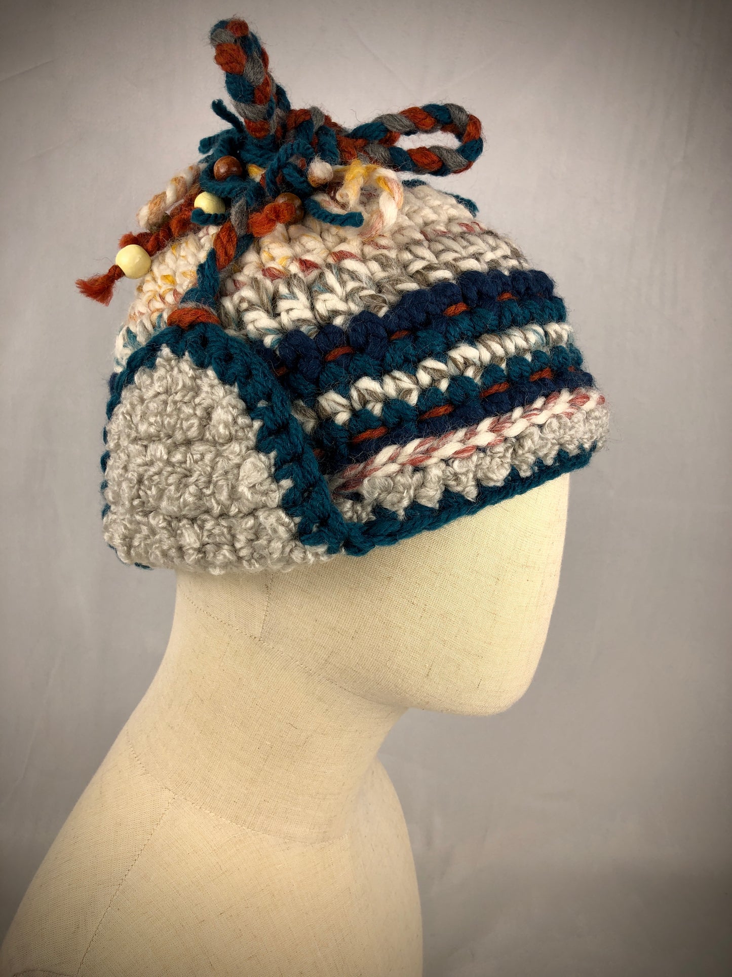 Grey stripe earflap hat