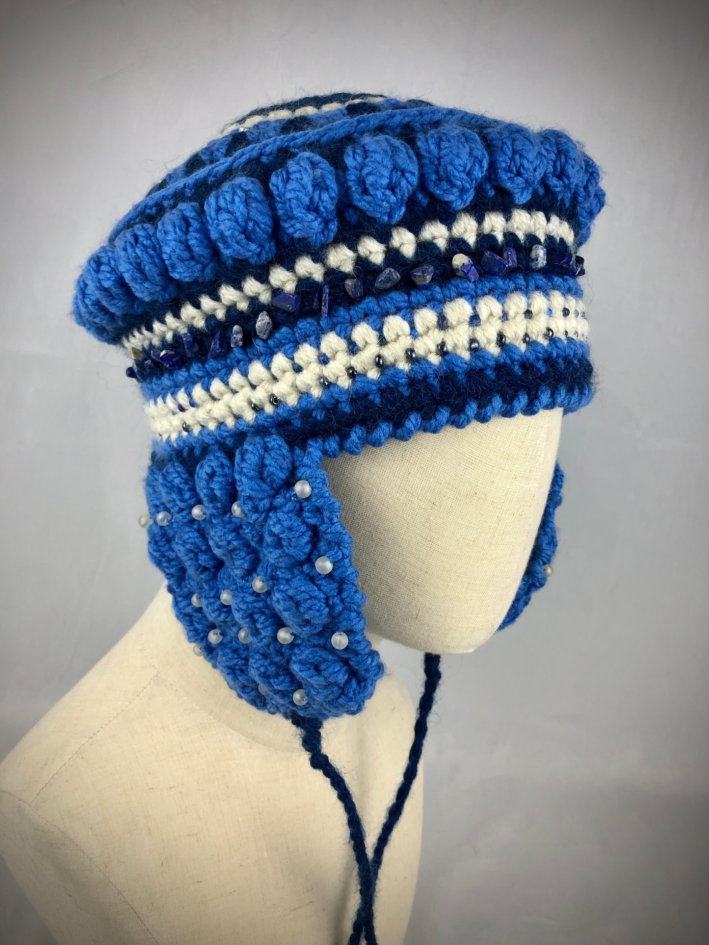 Blue lapis earflap hat