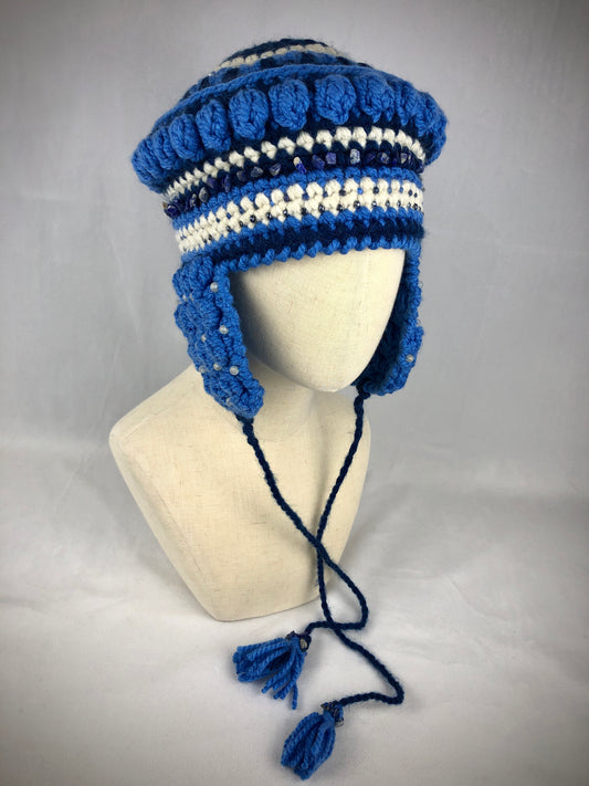 Blue lapis earflap hat