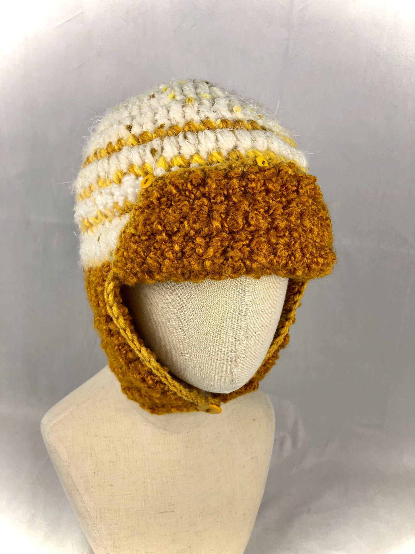 Yellow white earflap hat