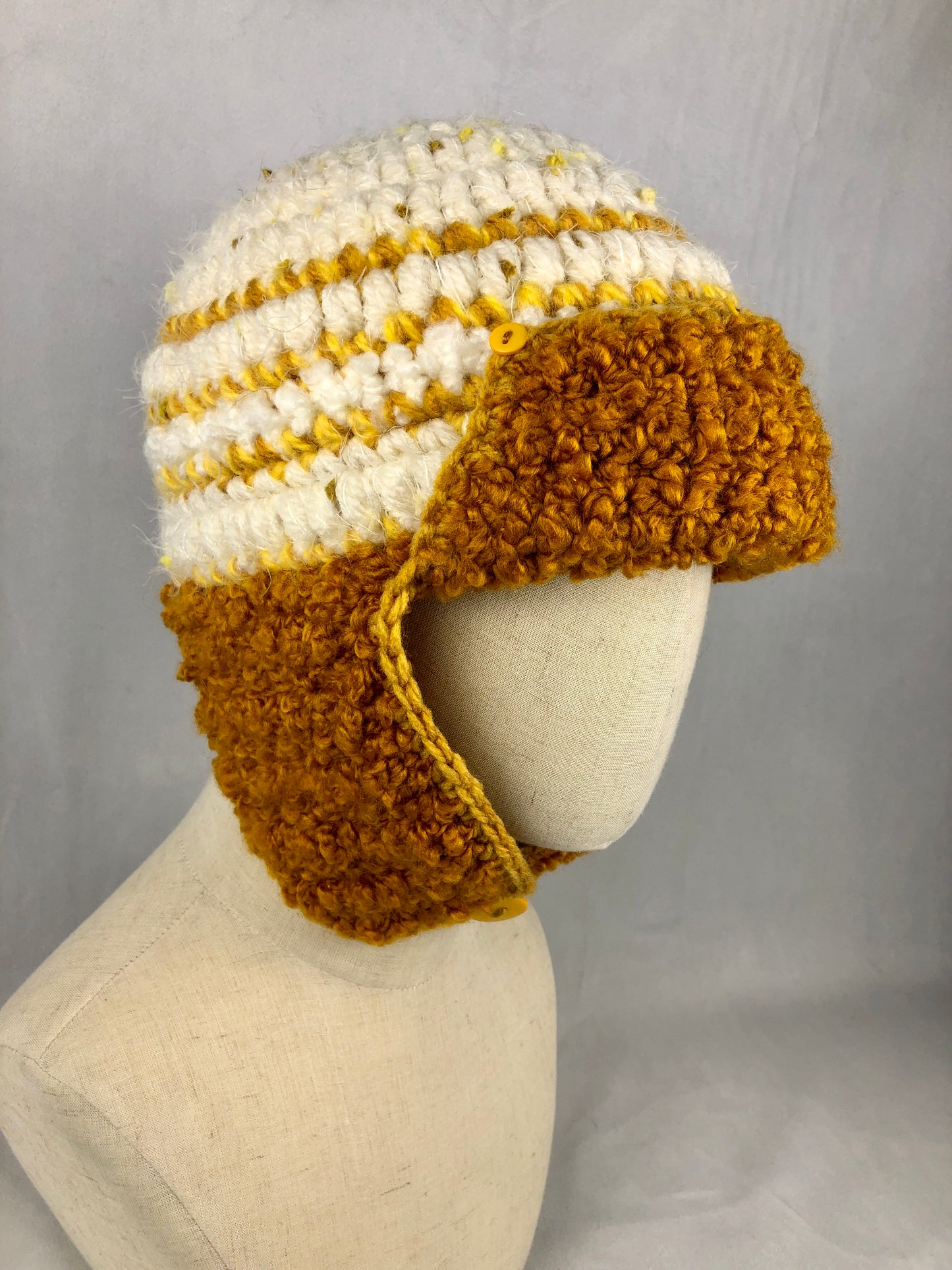 Yellow white earflap hat