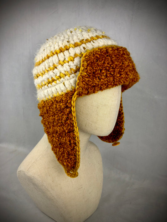 Yellow white earflap hat