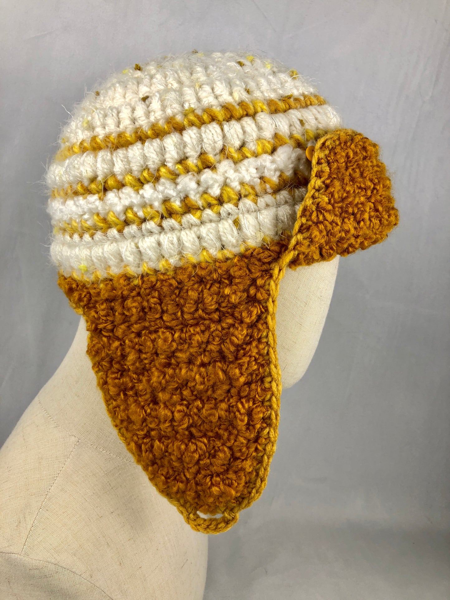 Yellow white earflap hat