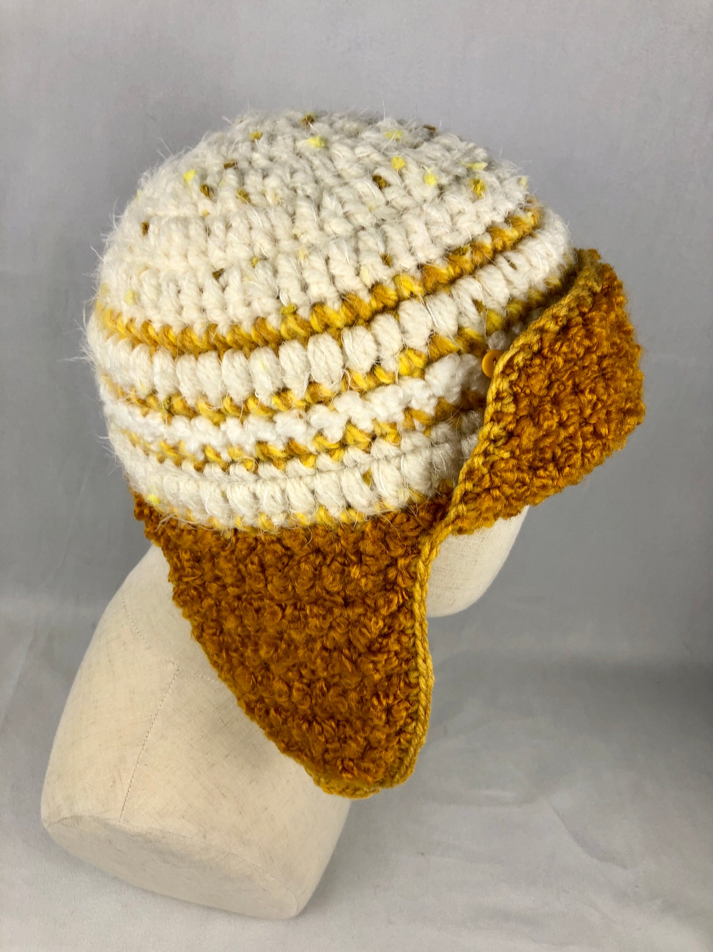Yellow white earflap hat