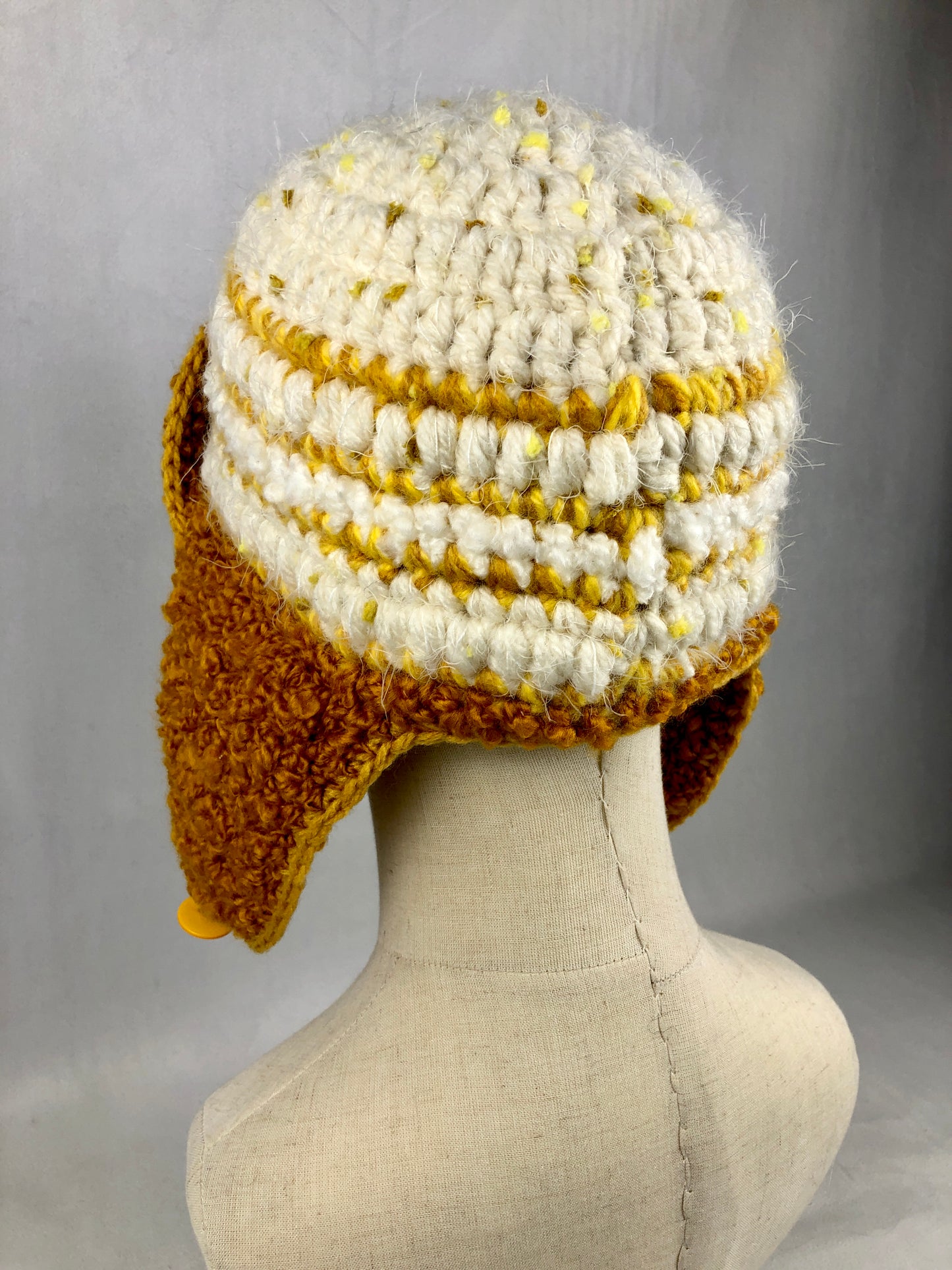 Yellow white earflap hat