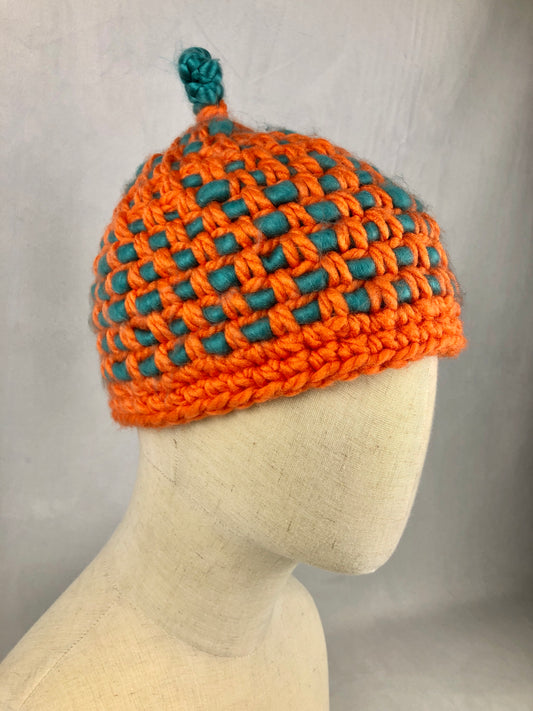 Orange teal blue chunky beanie toque