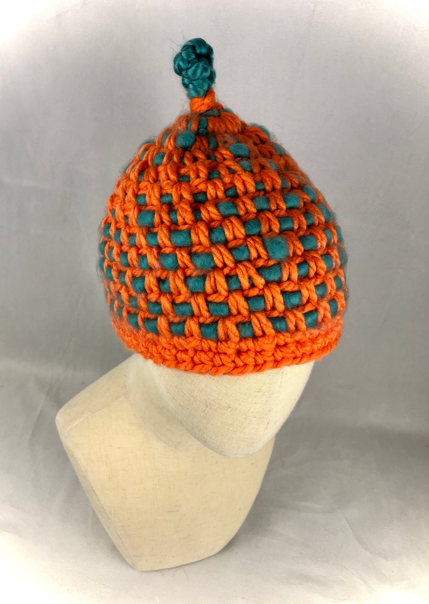 Orange teal blue chunky beanie toque