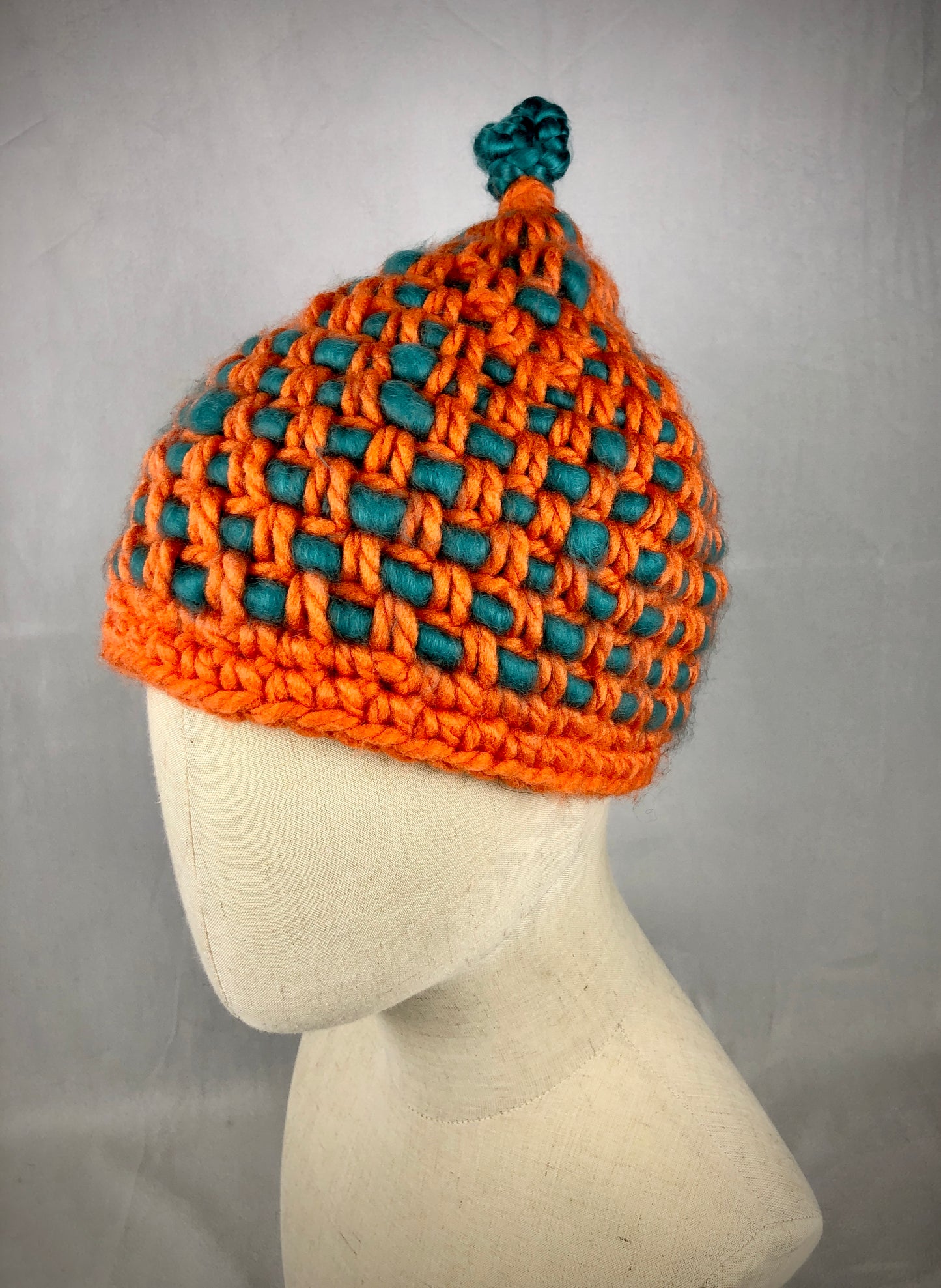 Orange teal blue chunky beanie toque