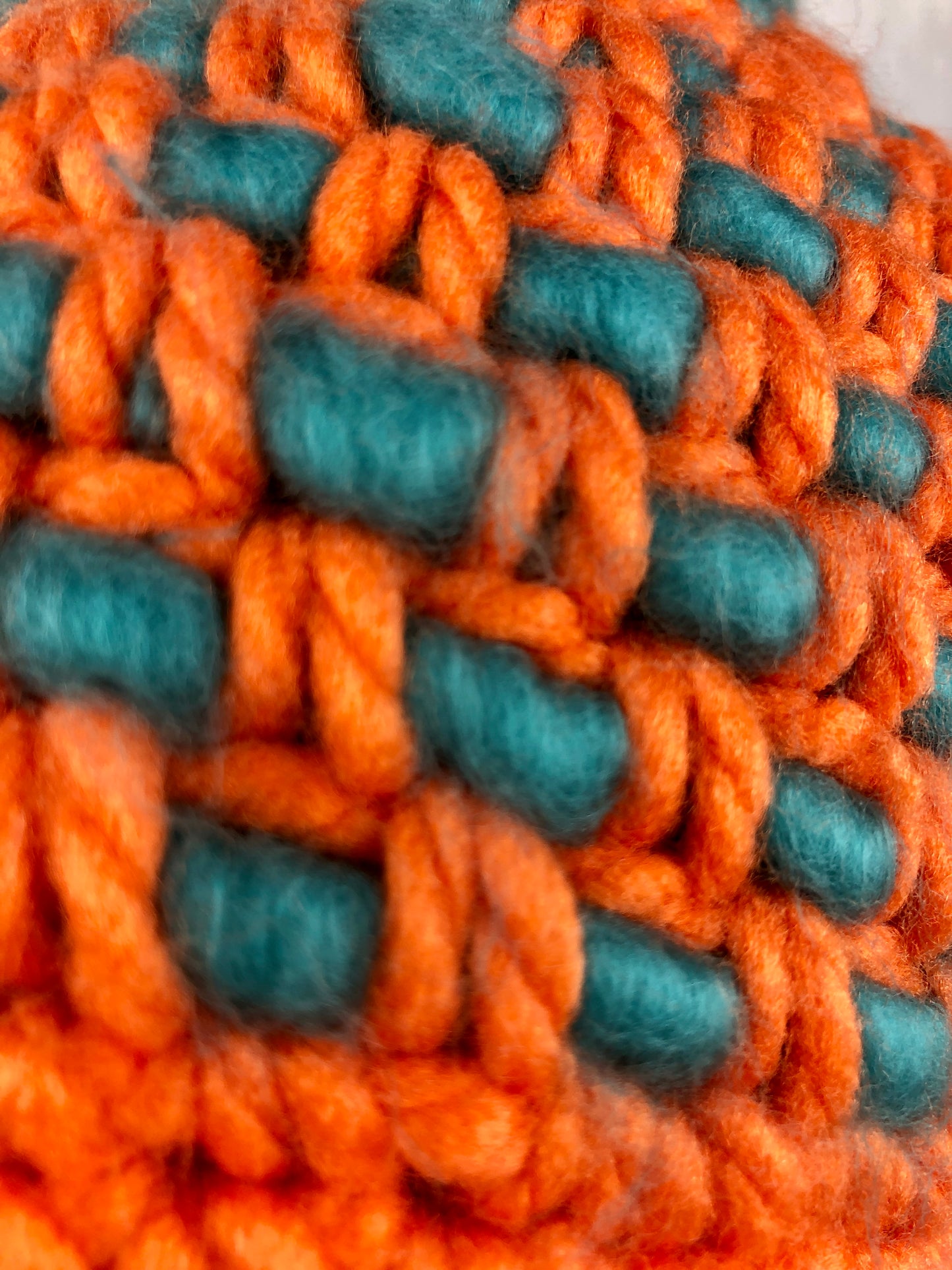 Orange teal blue chunky beanie toque