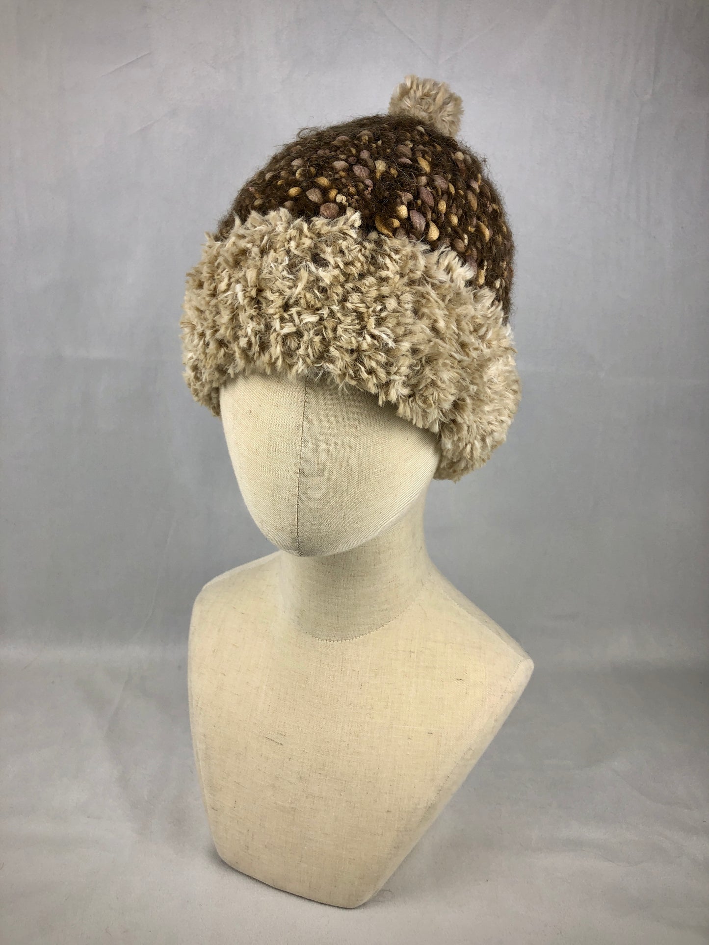 Brown beige beanie toque hat