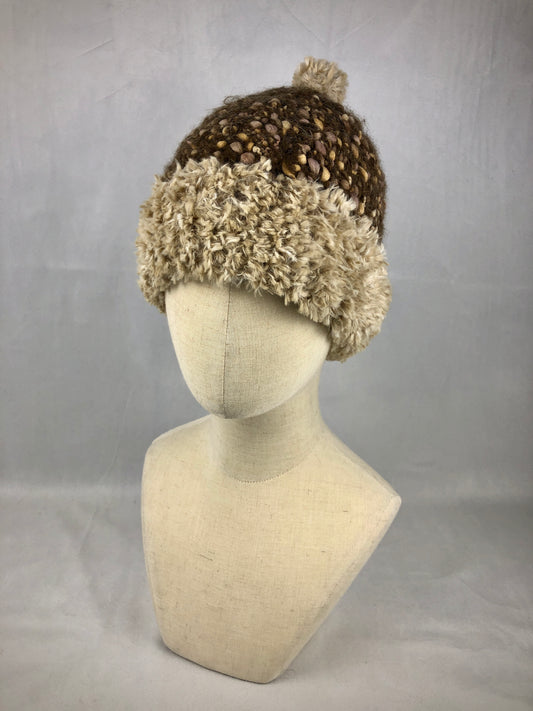 Brown beige beanie toque hat