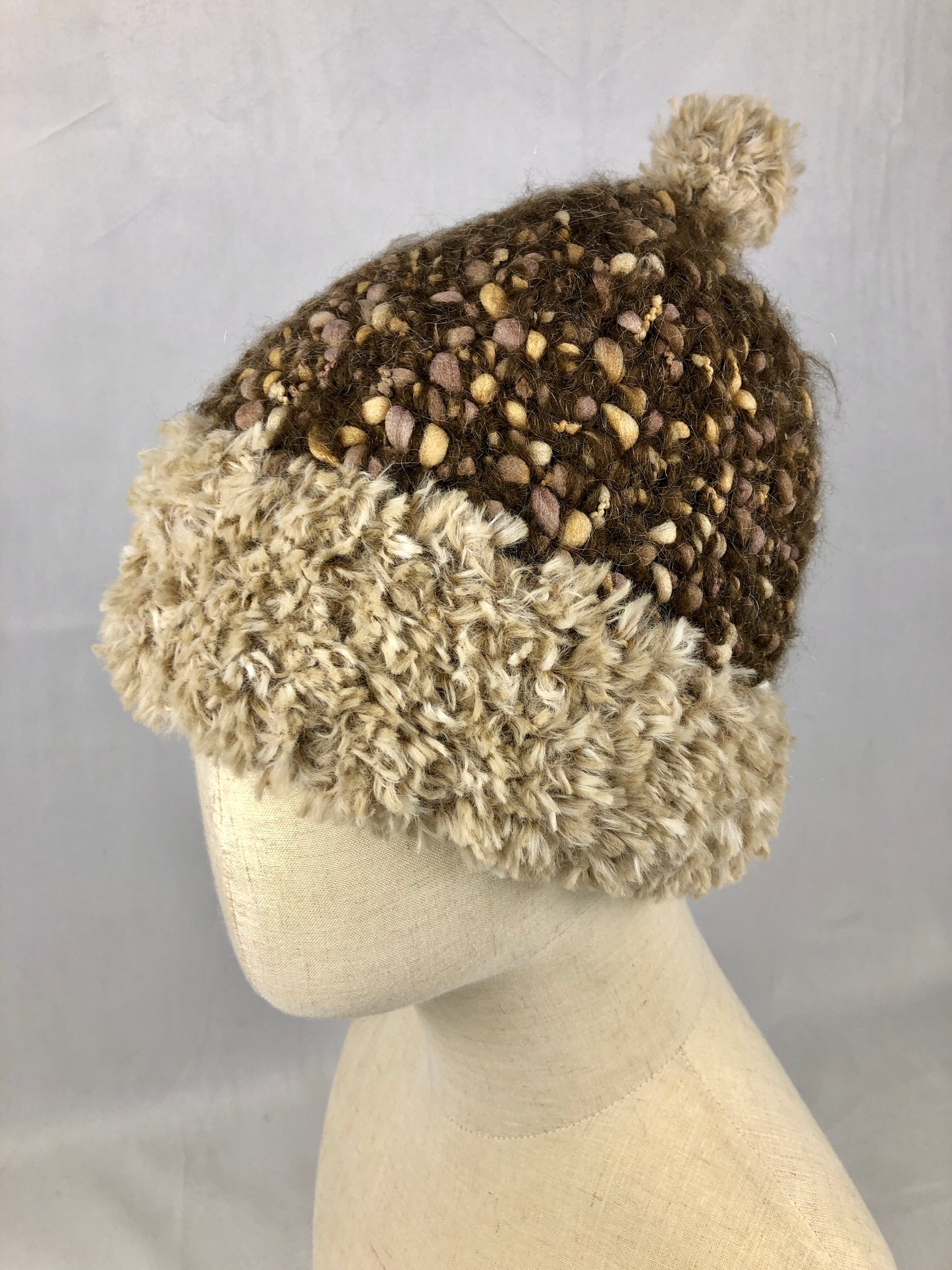 Brown beige beanie toque hat