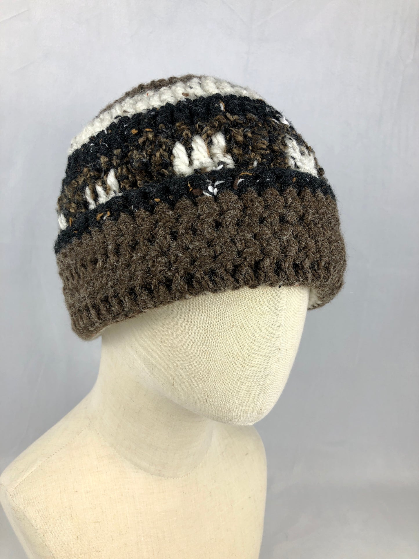 Brown black white beanie toque hat