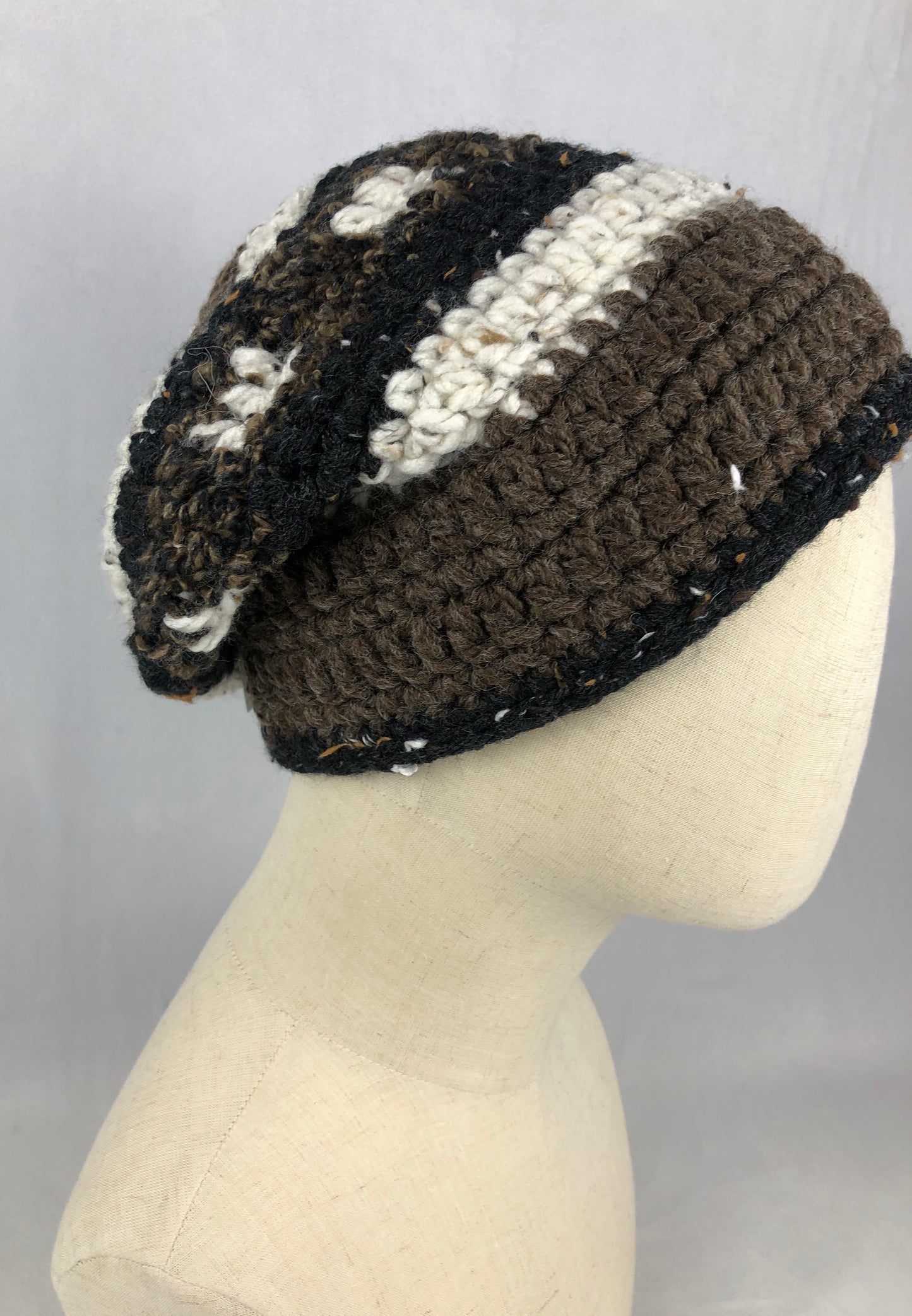 Brown black white beanie toque hat