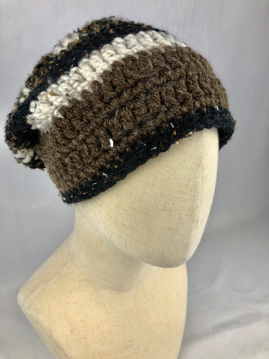 Brown black white beanie toque hat