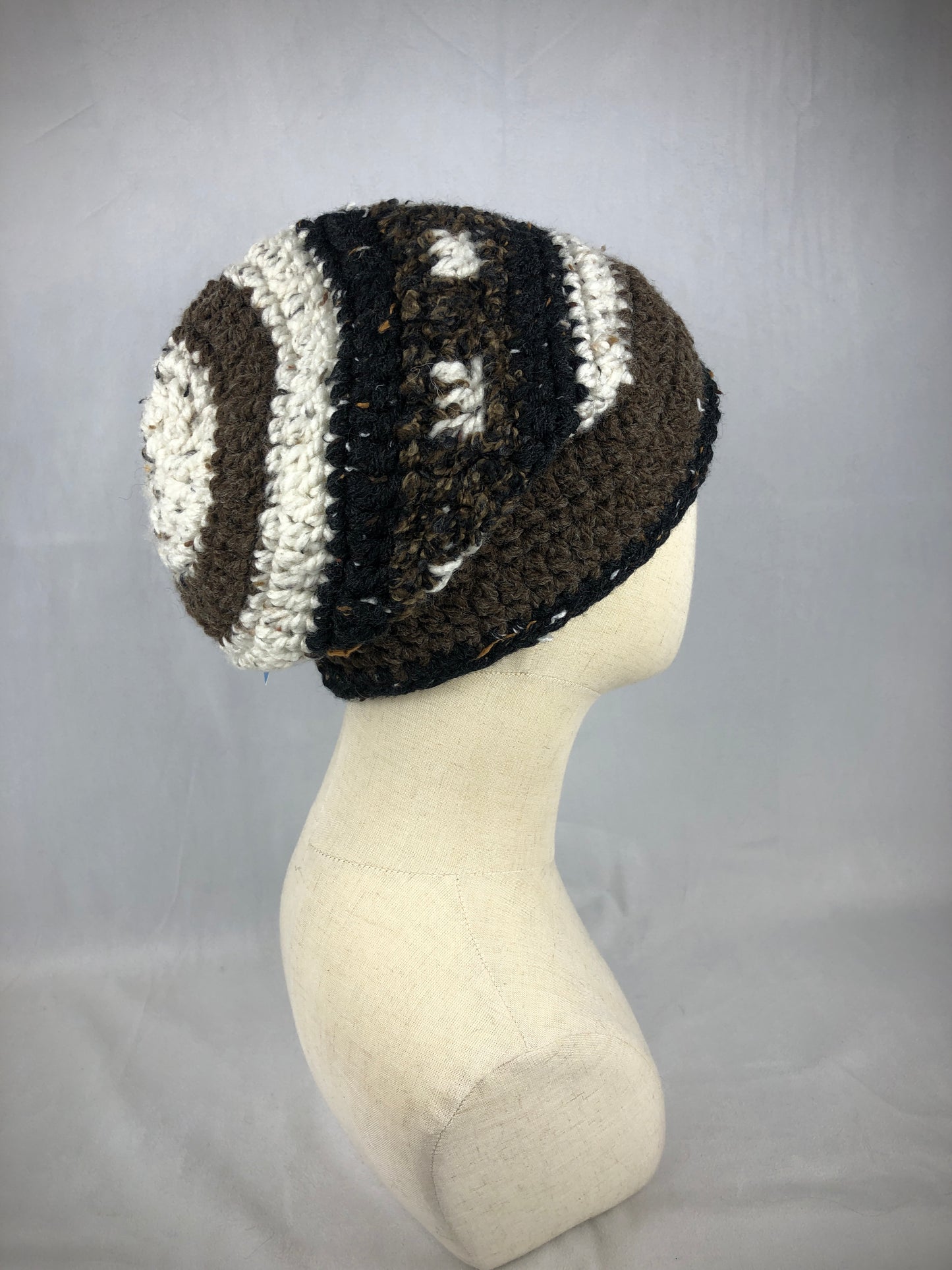 Brown black white beanie toque hat