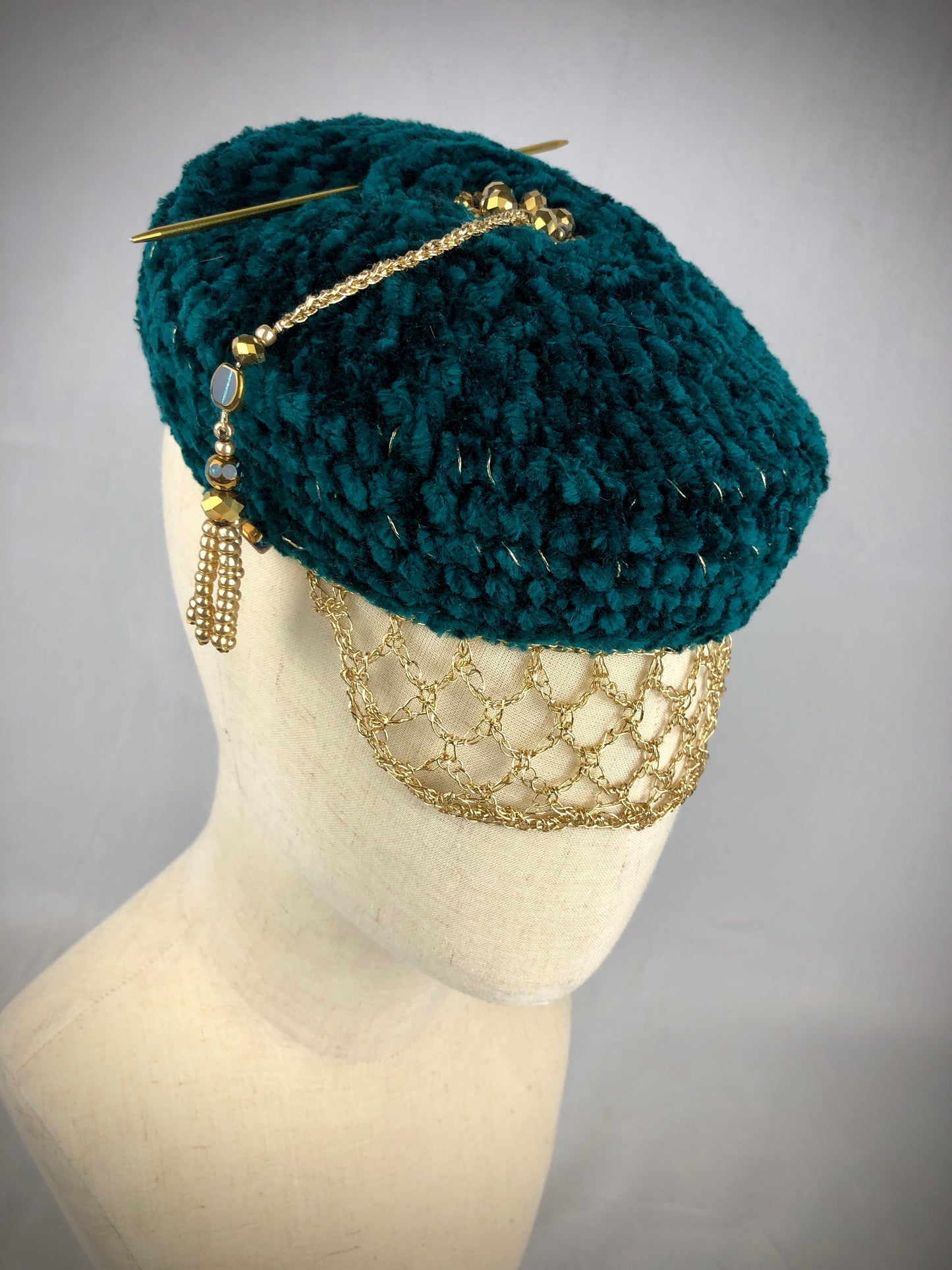 Emerald green gold cocktail hat