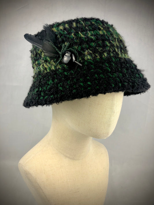 Black green wool bucket hat