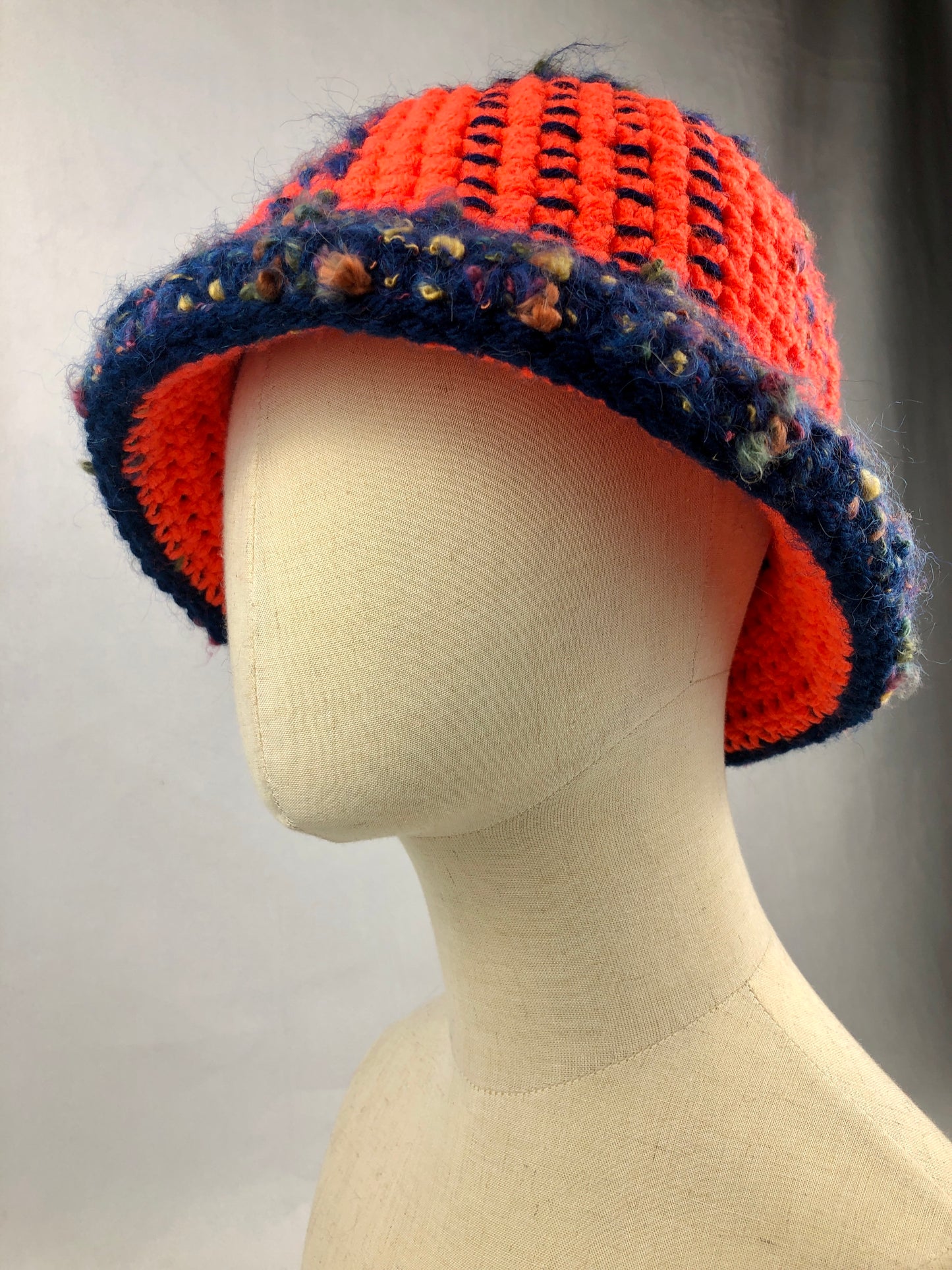 Blue orange bucket hat. Reversible