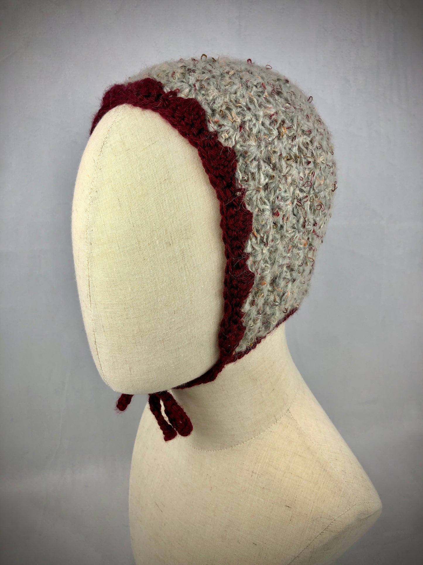 Grey mohair bonnet hat