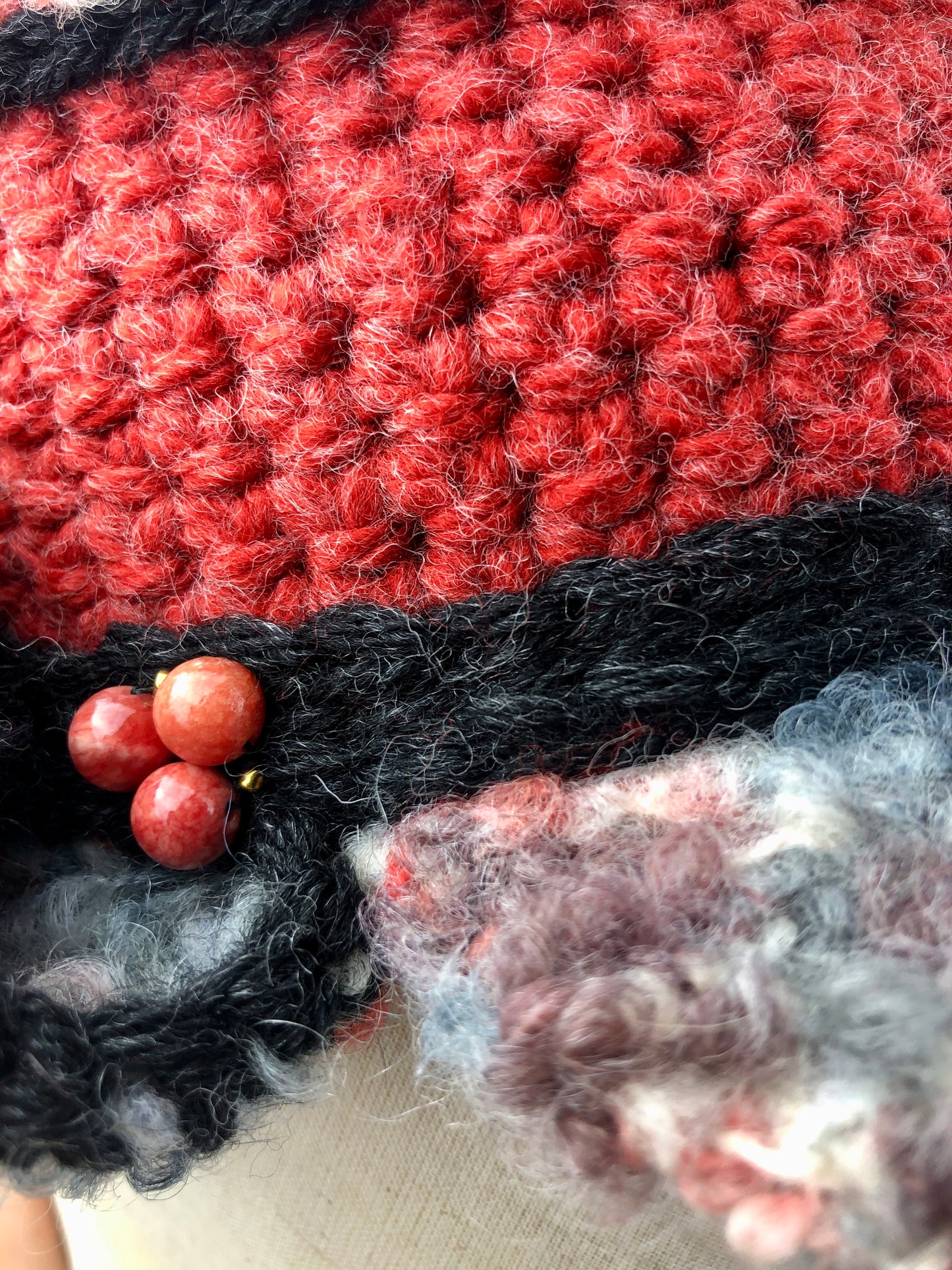 Grey red wool earflap kepi