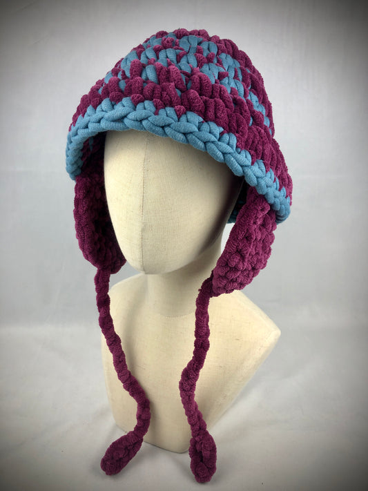 Blue purple chunky earflap bucket