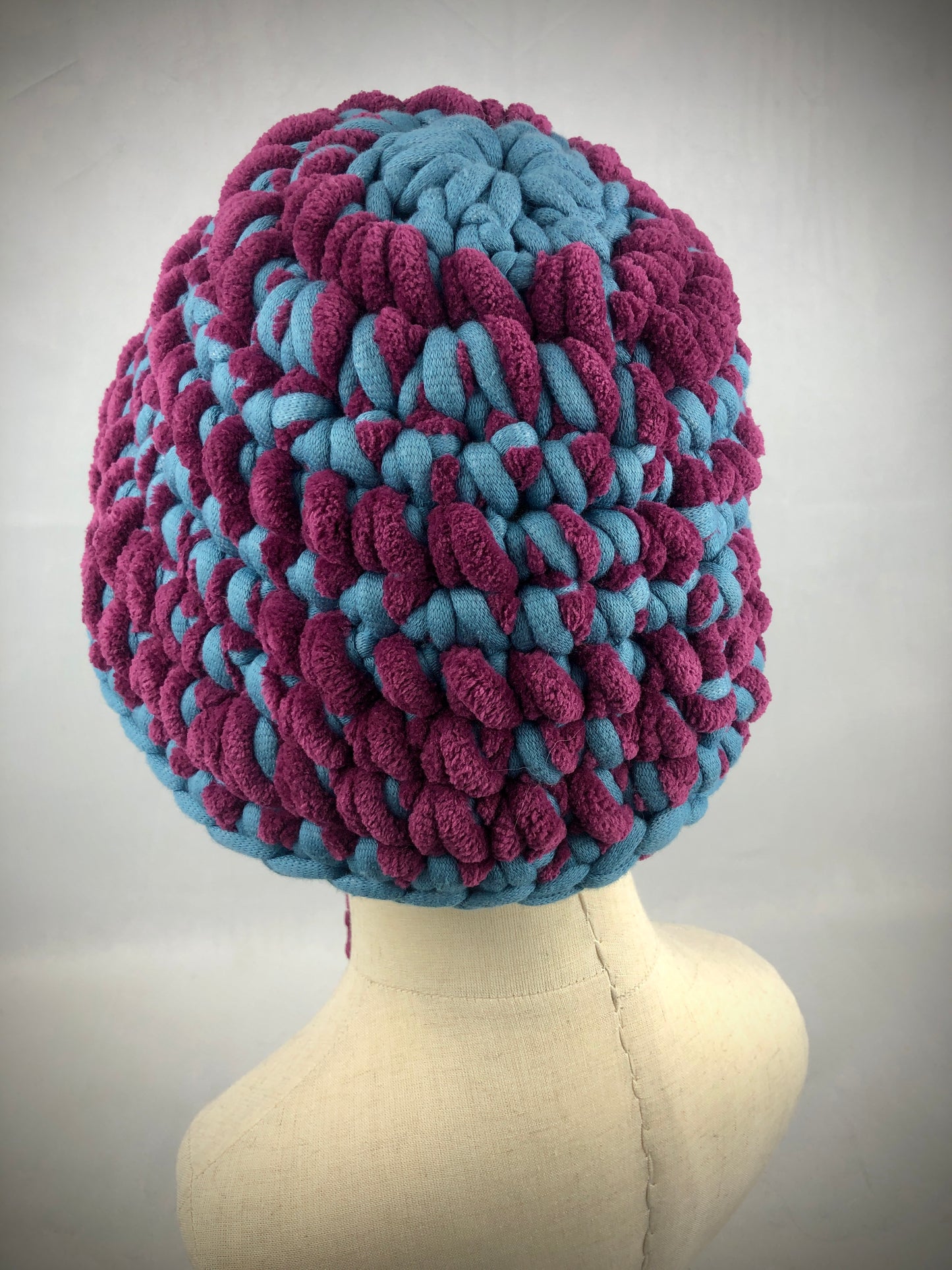 Blue purple chunky earflap bucket
