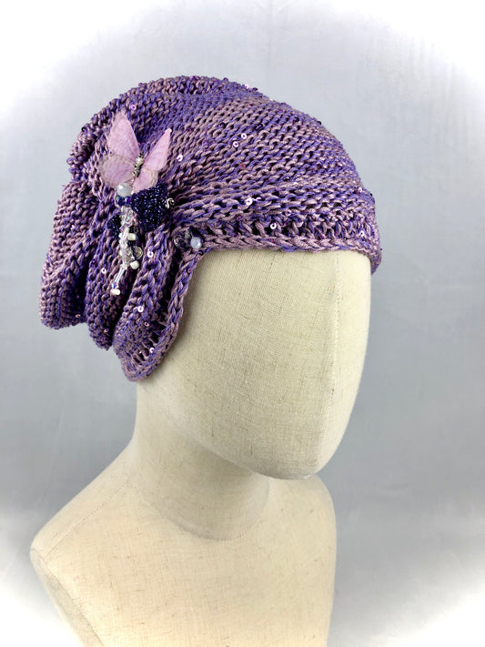 Purple butterfly cotton  beanie hat