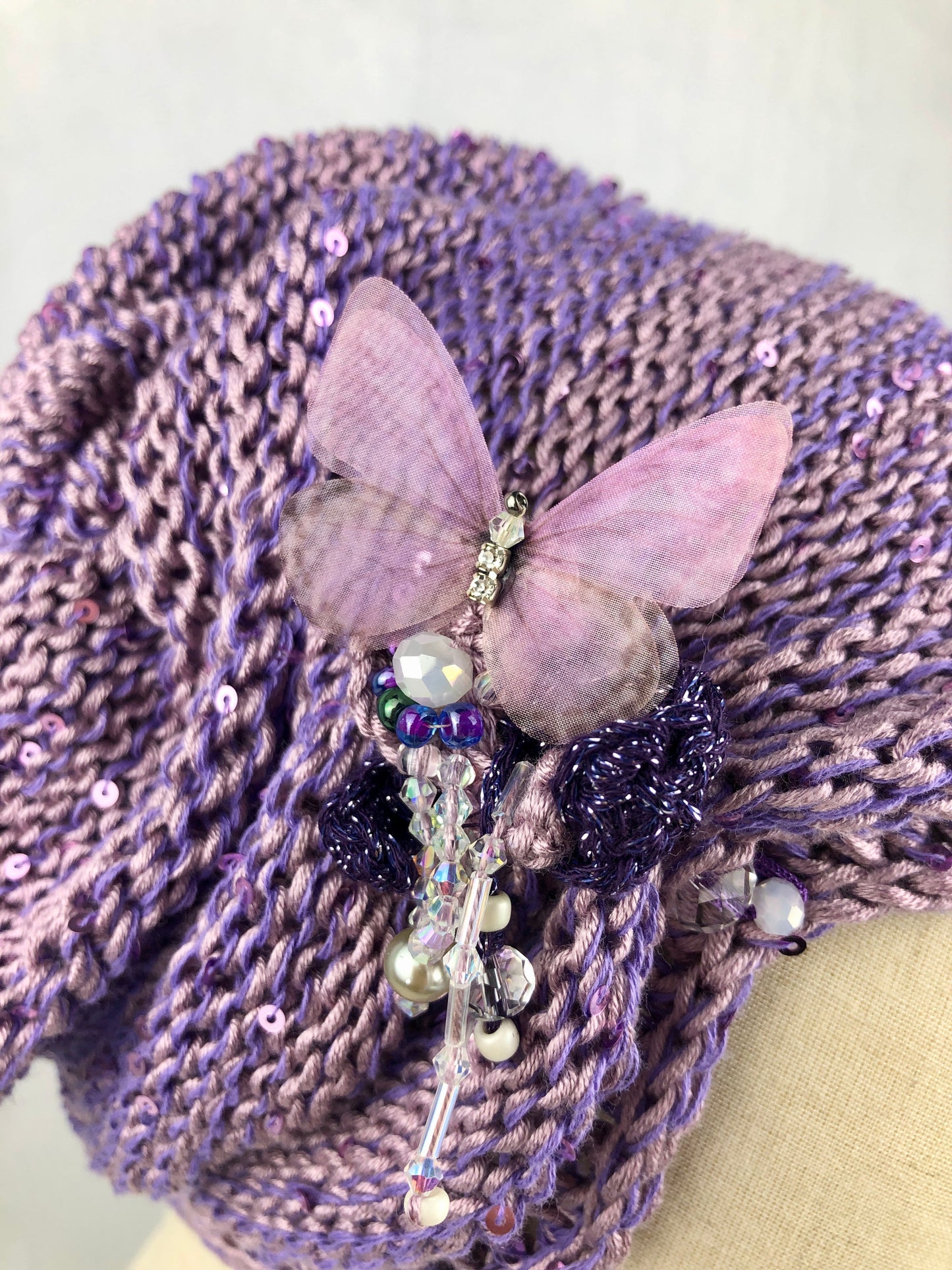 Purple butterfly cotton  beanie hat