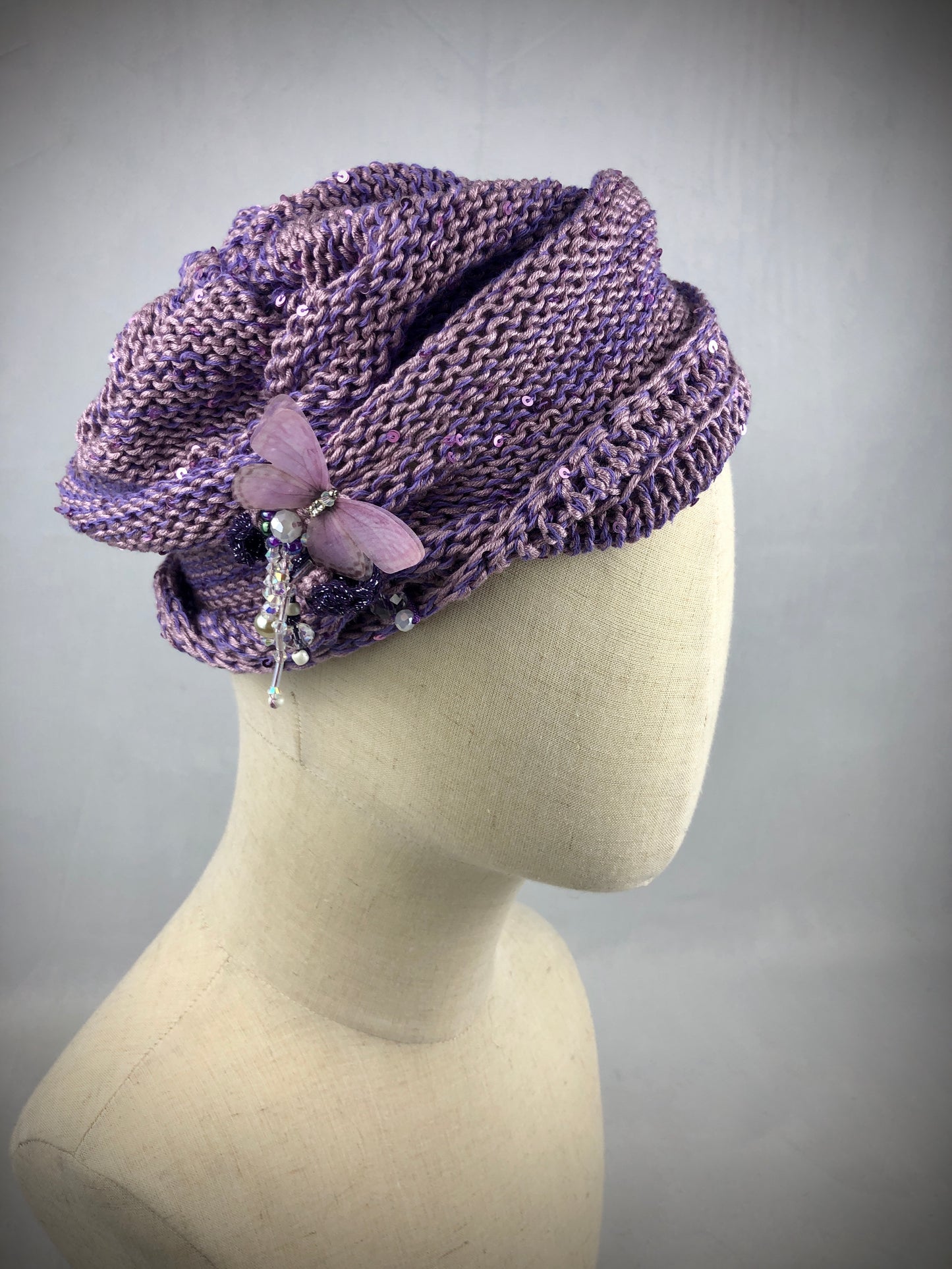 Purple butterfly cotton  beanie hat