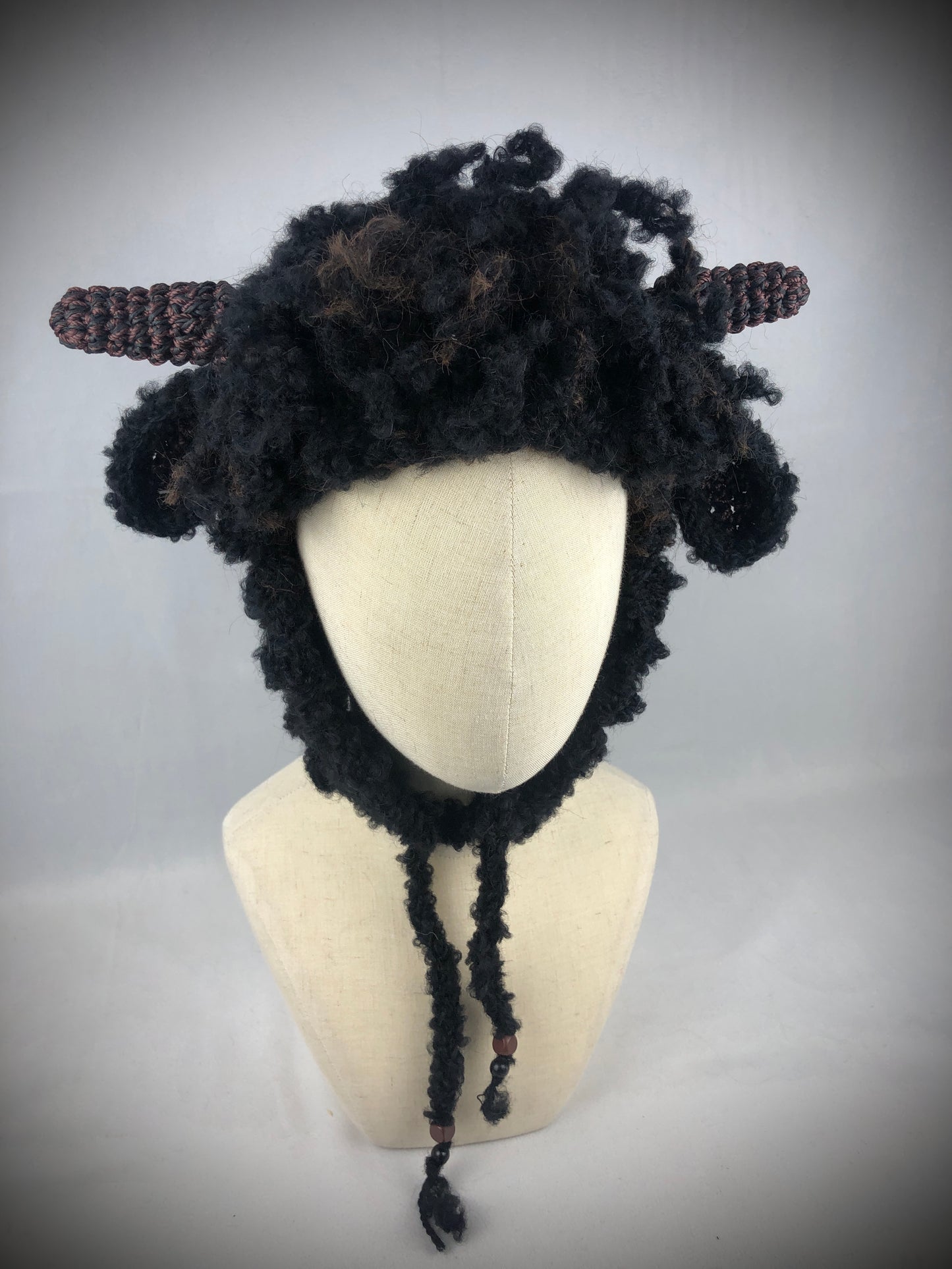 Black sheep earflaps wool hat