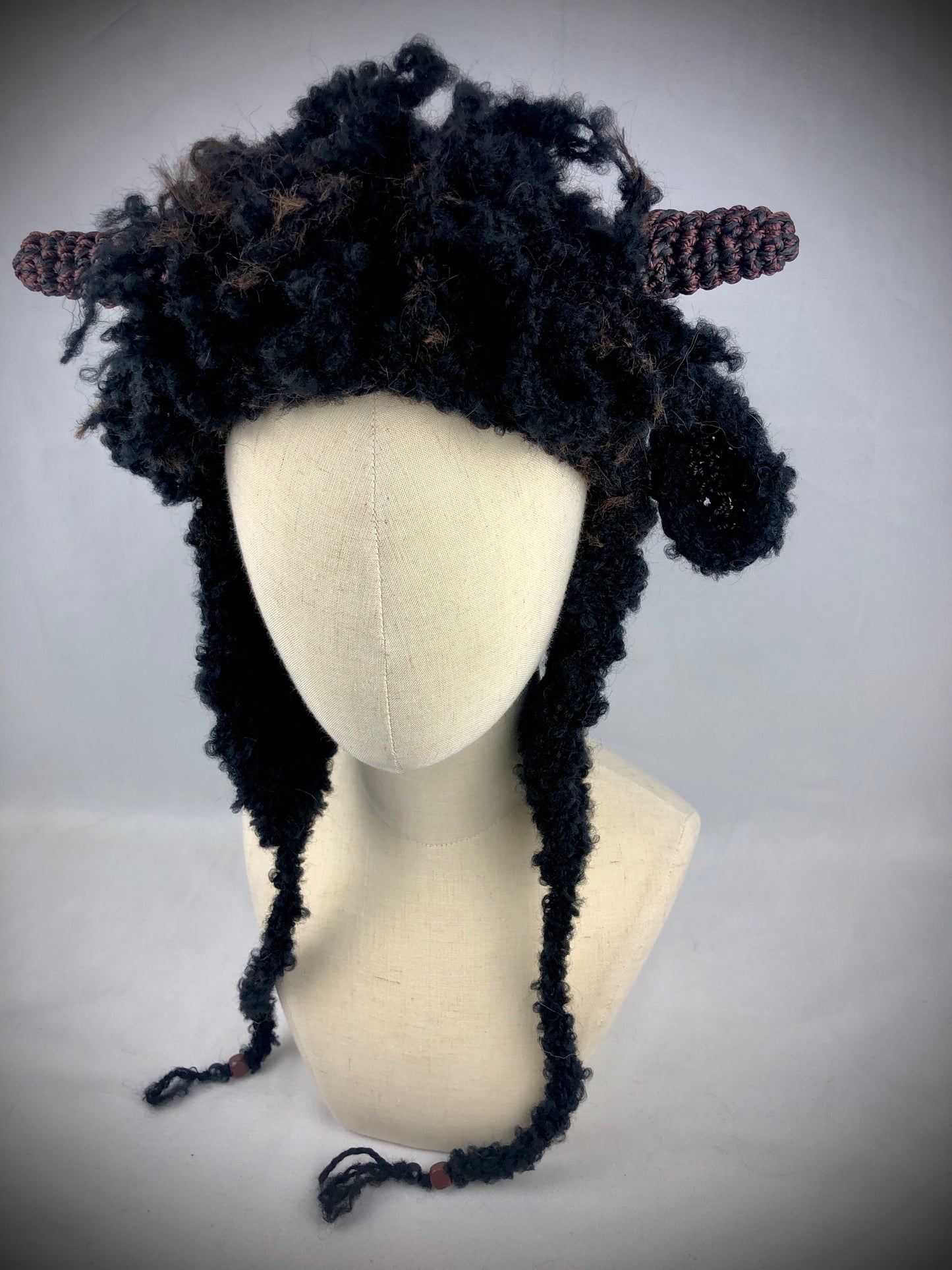 Black sheep earflaps wool hat