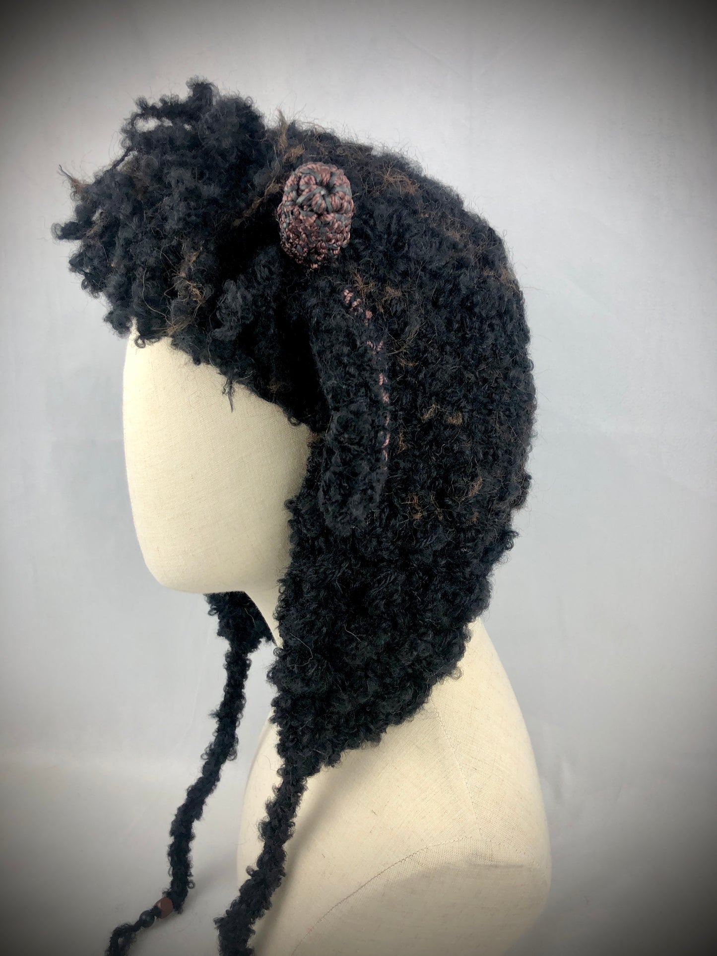 Black sheep earflaps wool hat