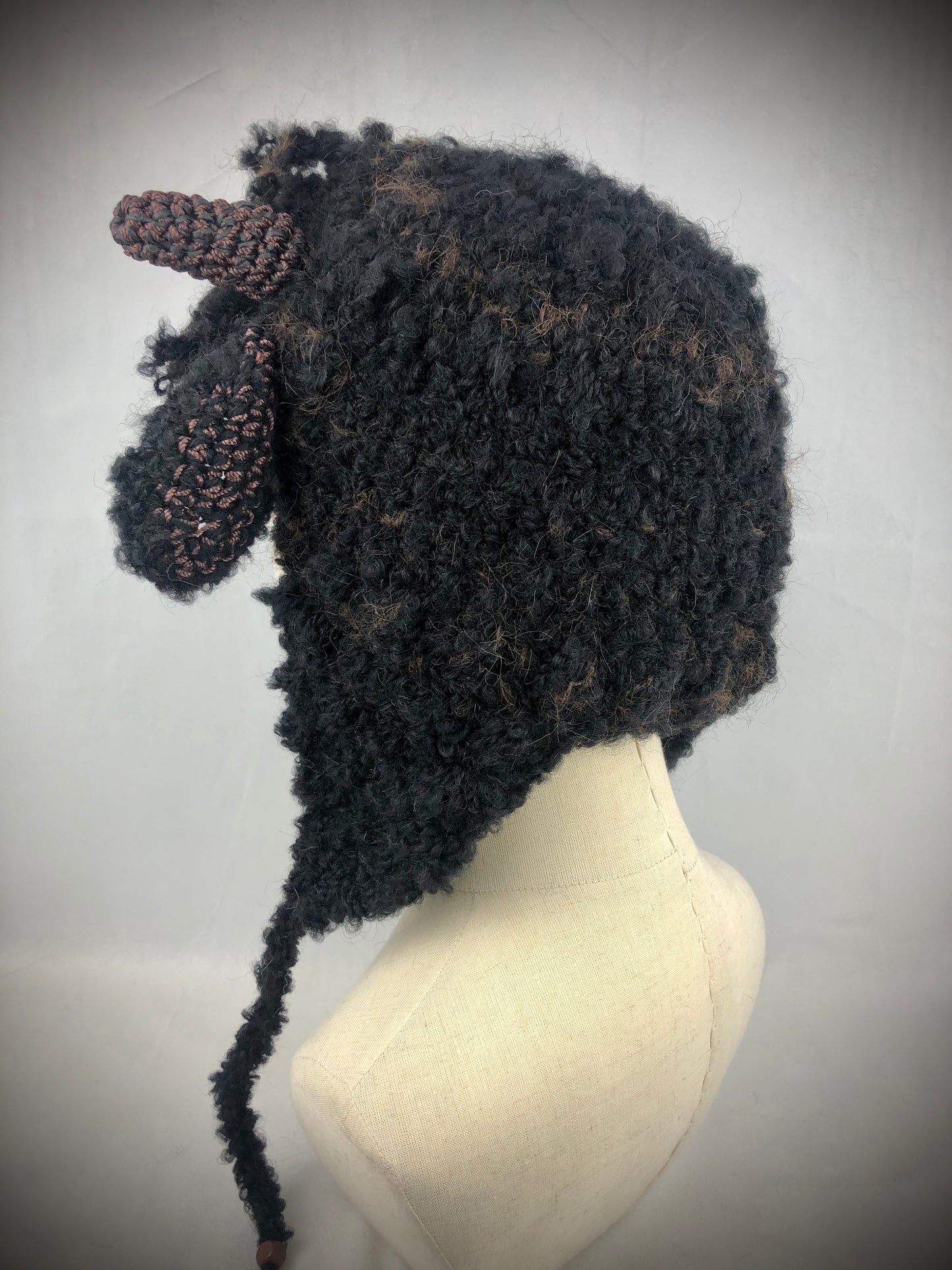 Black sheep earflaps wool hat