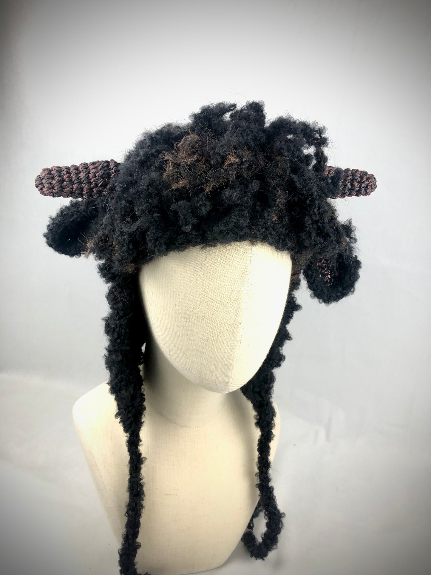 Black sheep earflaps wool hat