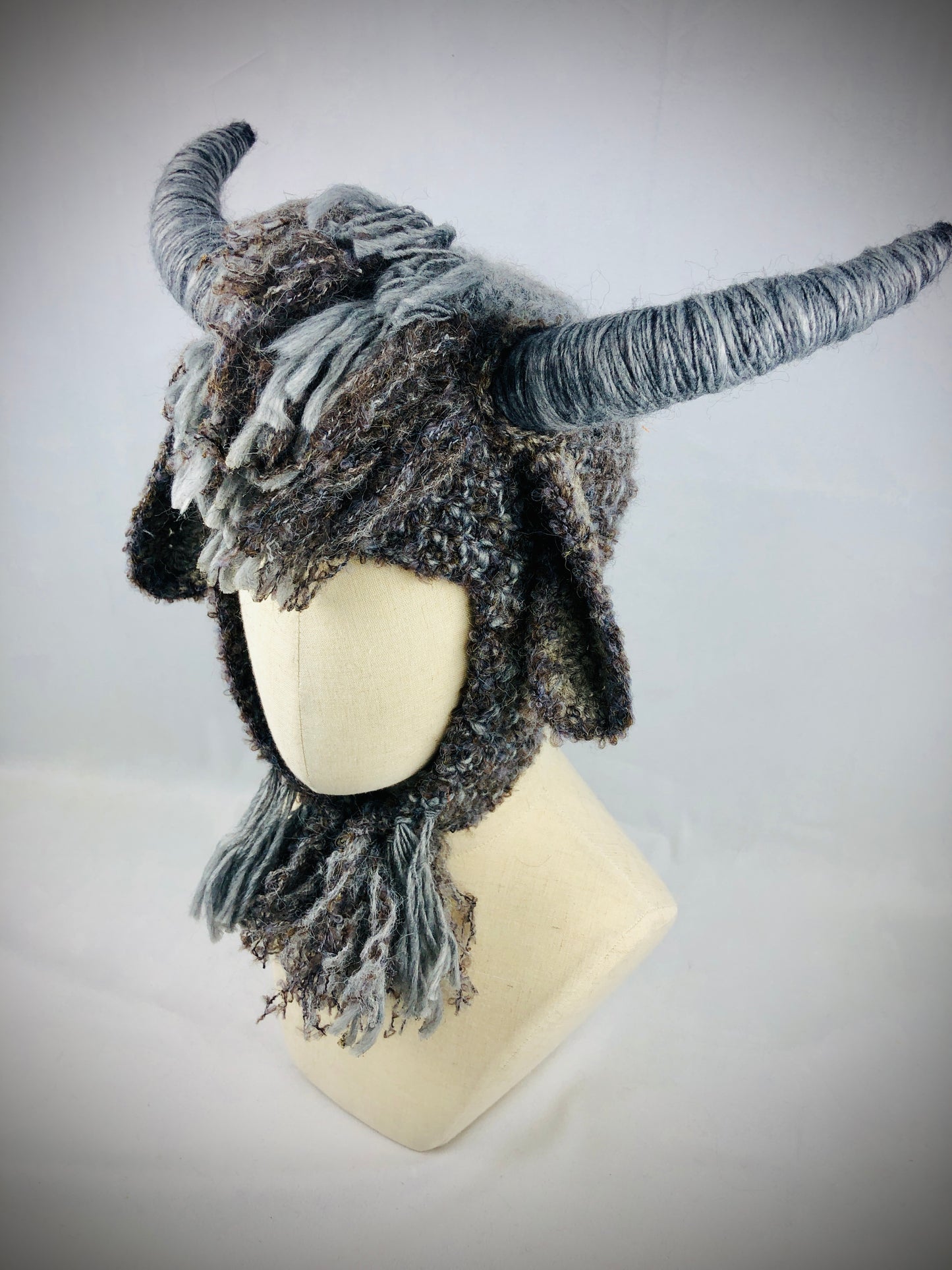 Grey goat earflap wool hat