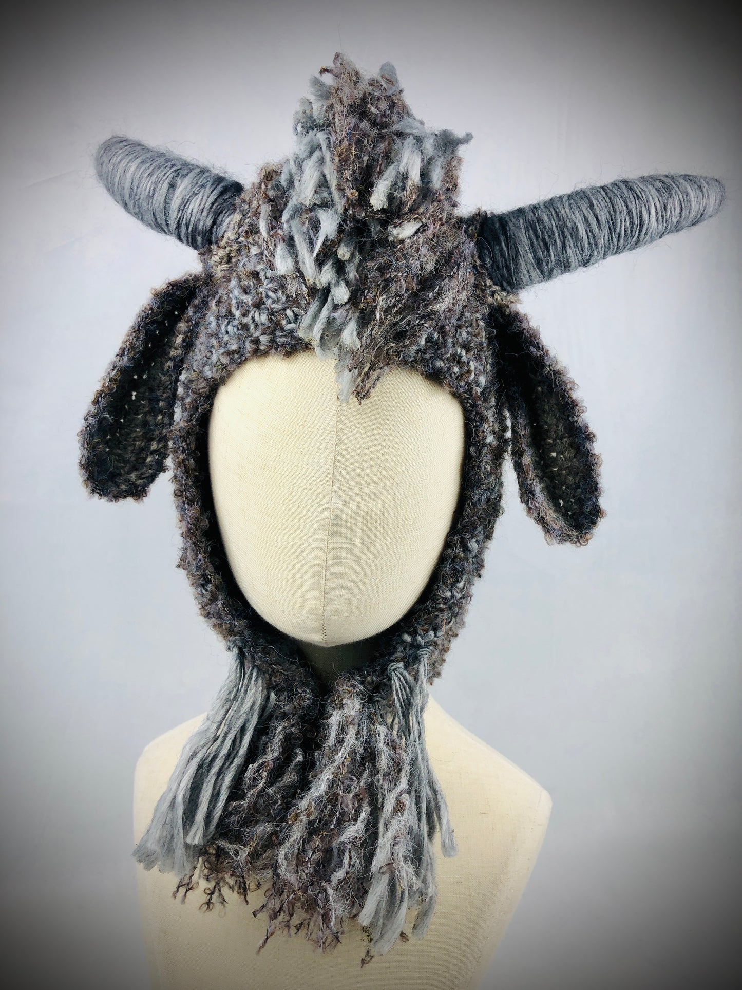 Grey goat earflap wool hat