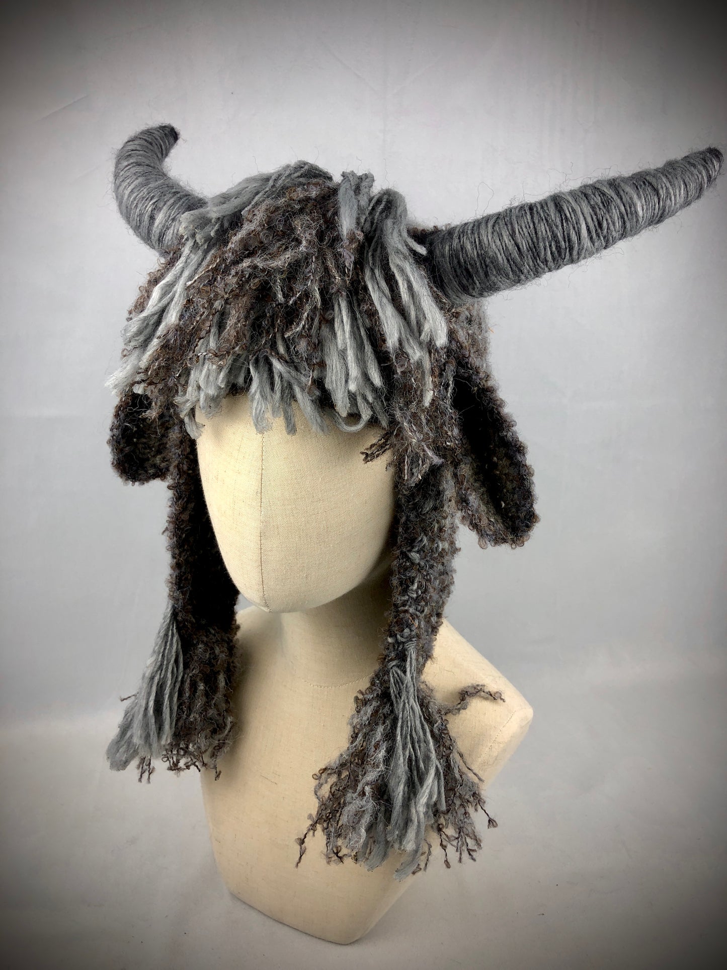 Grey goat earflap wool hat