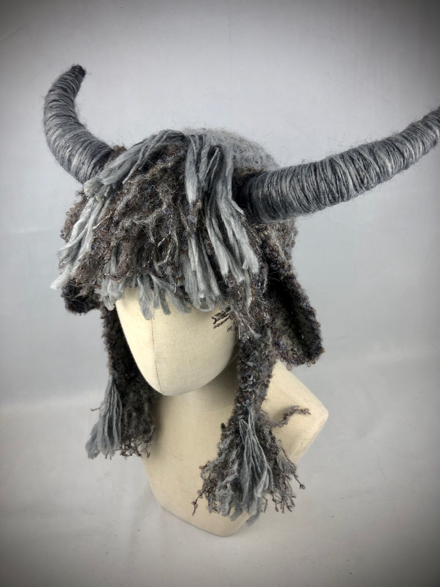 Grey goat earflap wool hat