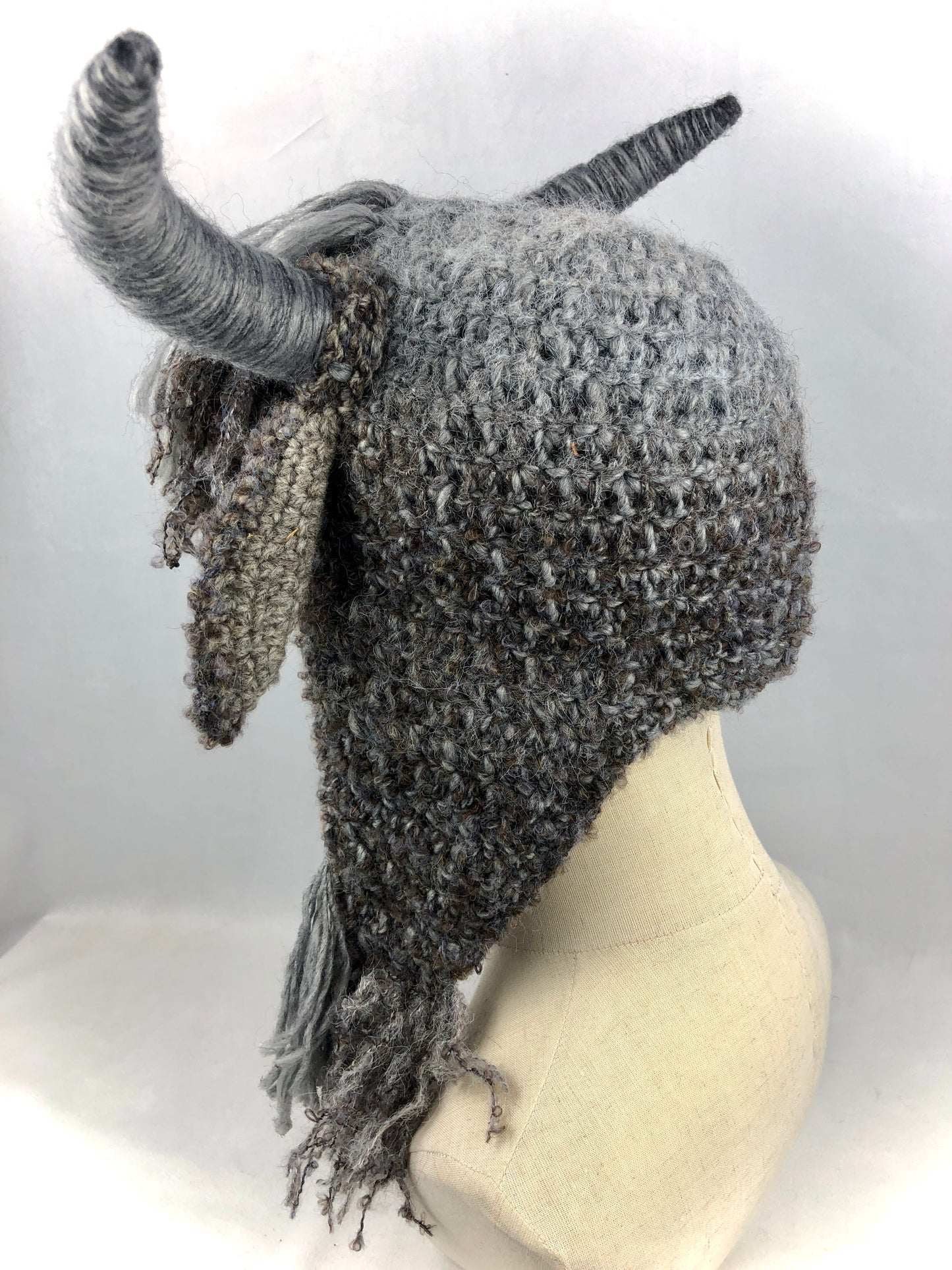Grey goat earflap wool hat