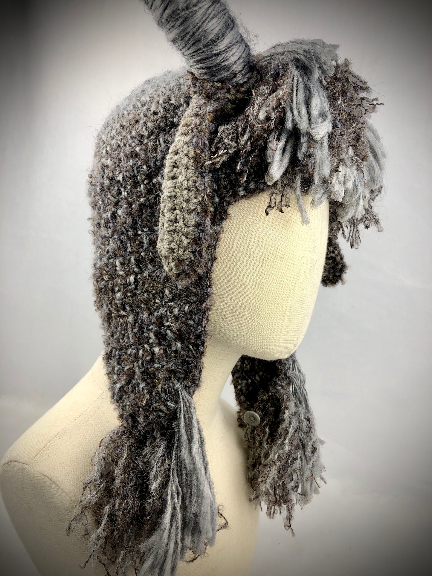 Grey goat earflap wool hat
